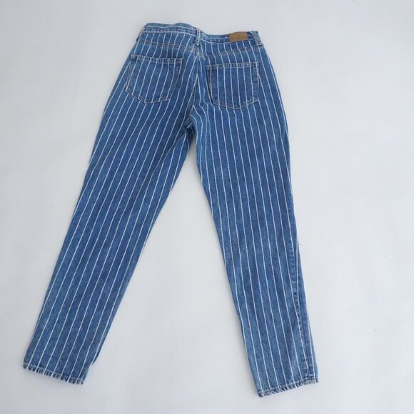 American Eagle Blue White Stripe Straight Tapered Mom Denim Blue Jeans 2 - Picture 12 of 14